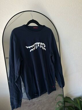 Men's Long Sleeve Navy Tee with White Graphic